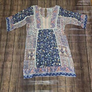 Sundance My Favorite Dress Womens M Blue Patchwork Half Sleeve Lined Cottagecore